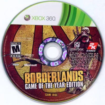 Borderlands [Game of the Year Edition] disc 1 for Xbox 360 (X360) first-person shooter role-playing video game 