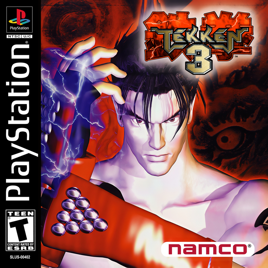 Retro Tekken 3 PS1 inspired design featuring classic 3D fighting game aesthetic vintage PlayStation arcade combat roster iconic martial arts characters King Jin Kazama fast paced tournament battles nostalgic Namco fighter presentation cover art