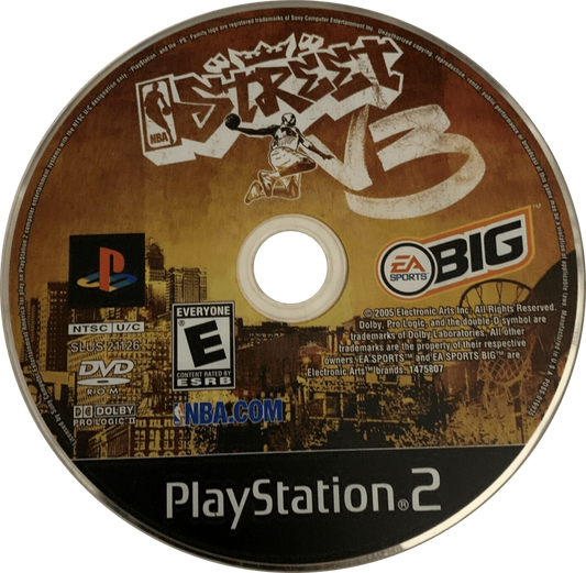 Retro NBA Street Vol 3 PS2 inspired design featuring arcade basketball action aesthetic vintage PlayStation 2 streetball legends exaggerated dunks urban courts fast paced multiplayer gameplay hip hop culture energy nostalgic sports gaming presentation - disc