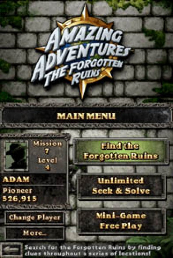 Amazing Adventures The Forgotten Ruins Nintendo DS for puzzle adventure video game fans featuring hidden object gameplay ancient ruins exploration artifact discovery challenging puzzles touch screen controls mystery solving exotic locations brain teasing challenges collectible gaming appeal gameplay