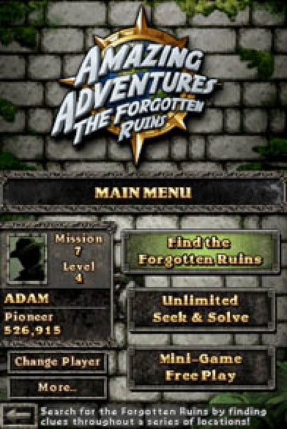 Amazing Adventures The Forgotten Ruins Nintendo DS for puzzle adventure video game fans featuring hidden object gameplay ancient ruins exploration artifact discovery challenging puzzles touch screen controls mystery solving exotic locations brain teasing challenges collectible gaming appeal gameplay
