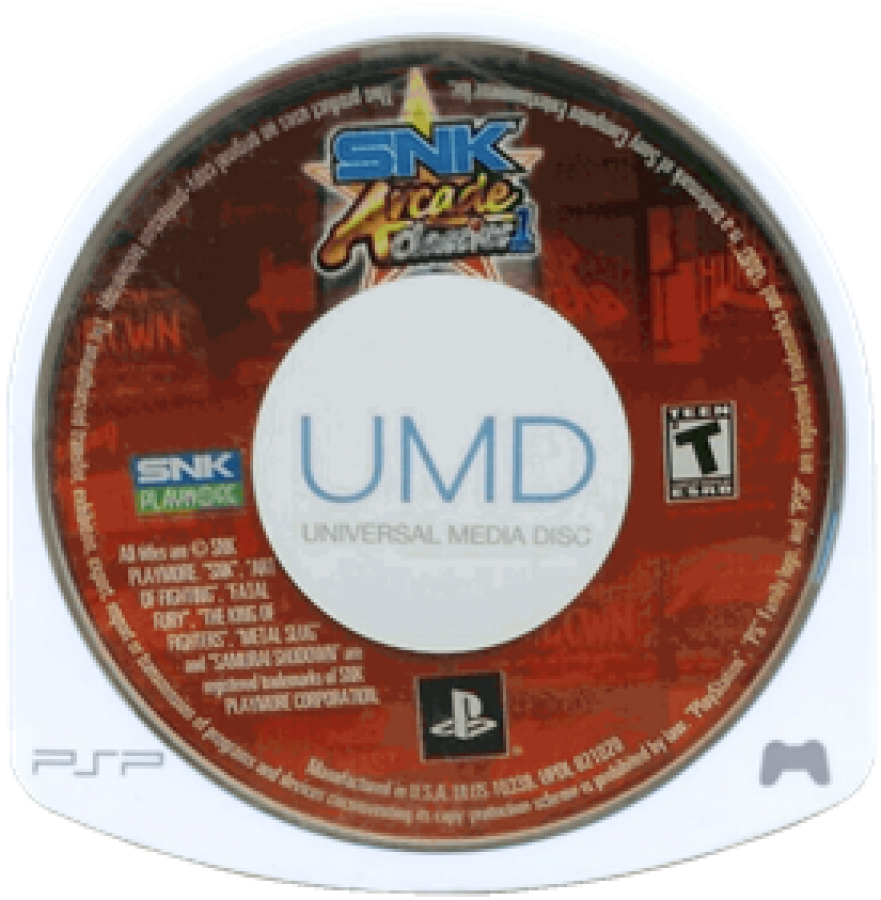 SNK Arcade Classics Volume 1 PlayStation Portable PSP inspired design featuring classic arcade game compilation aesthetic iconic SNK fighting and action titles including retro arcade gameplay collection Metal Slug King of Fighters Samurai Shodown Fatal Fury puzzle and shooter classics portable handheld gaming anthology presentation UMD