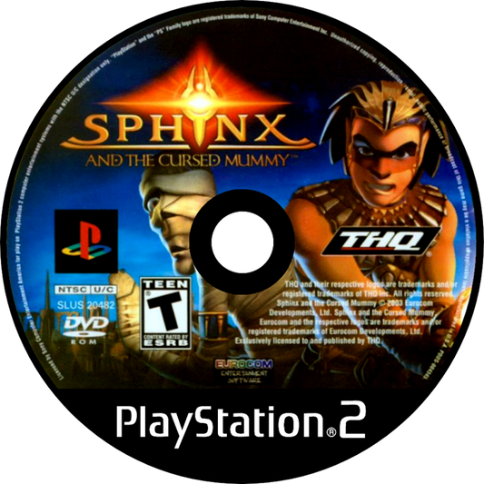 Sphinx and the Cursed Mummy PlayStation 2 PS2 for action adventure video game fans featuring ancient Egyptian mythology exploration puzzle solving platforming combat gameplay legendary creatures magical abilities Sphinx and Mummy character adventures fantasy worlds immersive storytelling collectible gaming appeal  disc