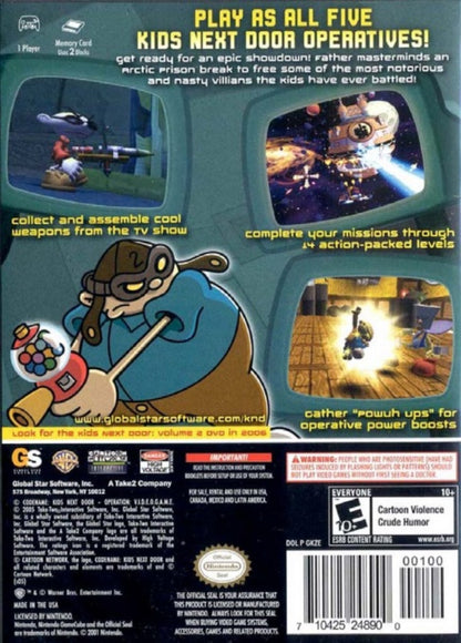 Codename: Kids Next Door Operation: V.I.D.E.O.G.A.M.E. GameCube GC video game, action adventure, cartoon-based gameplay, family-friendly, multiplayer, Nintendo GameCube title back cover art