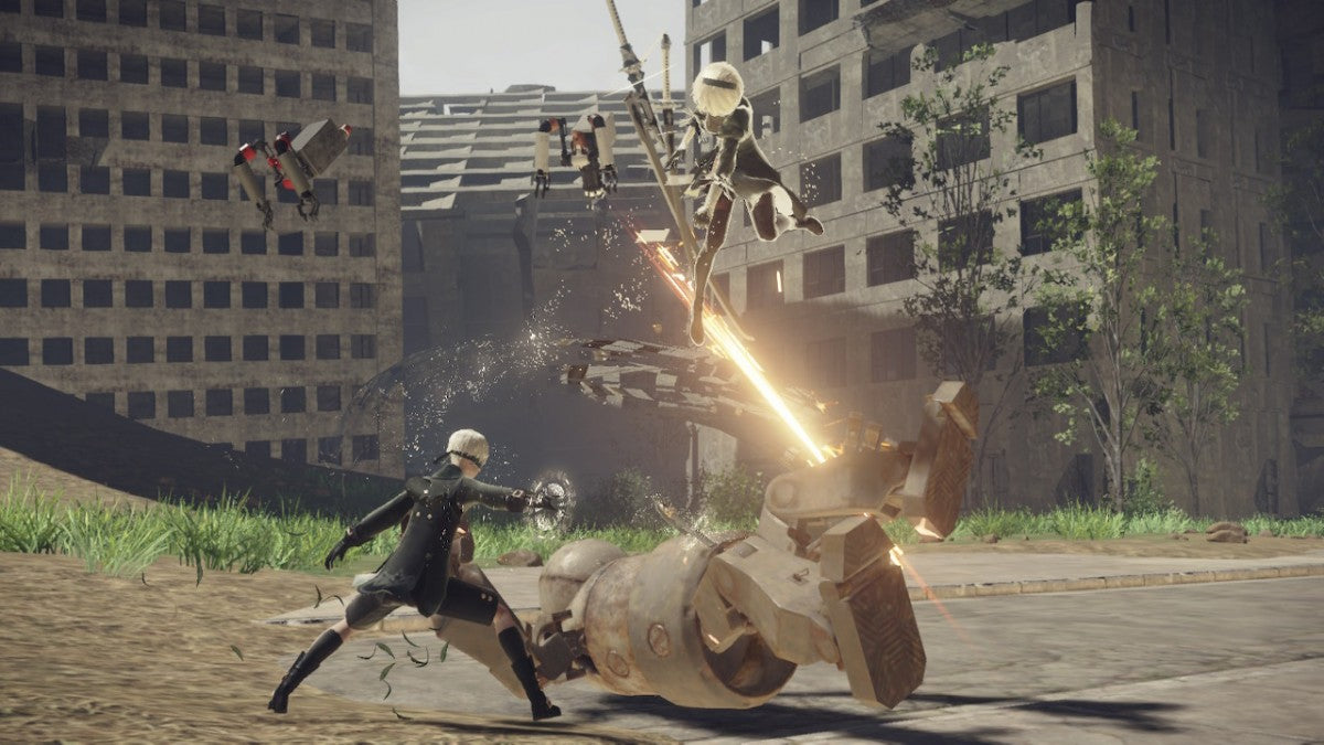 NieR Automata The End of YoRHa Edition Nintendo Switch game featuring action RPG gameplay with fast paced combat open world exploration multiple story paths and a deep sci fi narrative following androids in a war against machines gameplay  