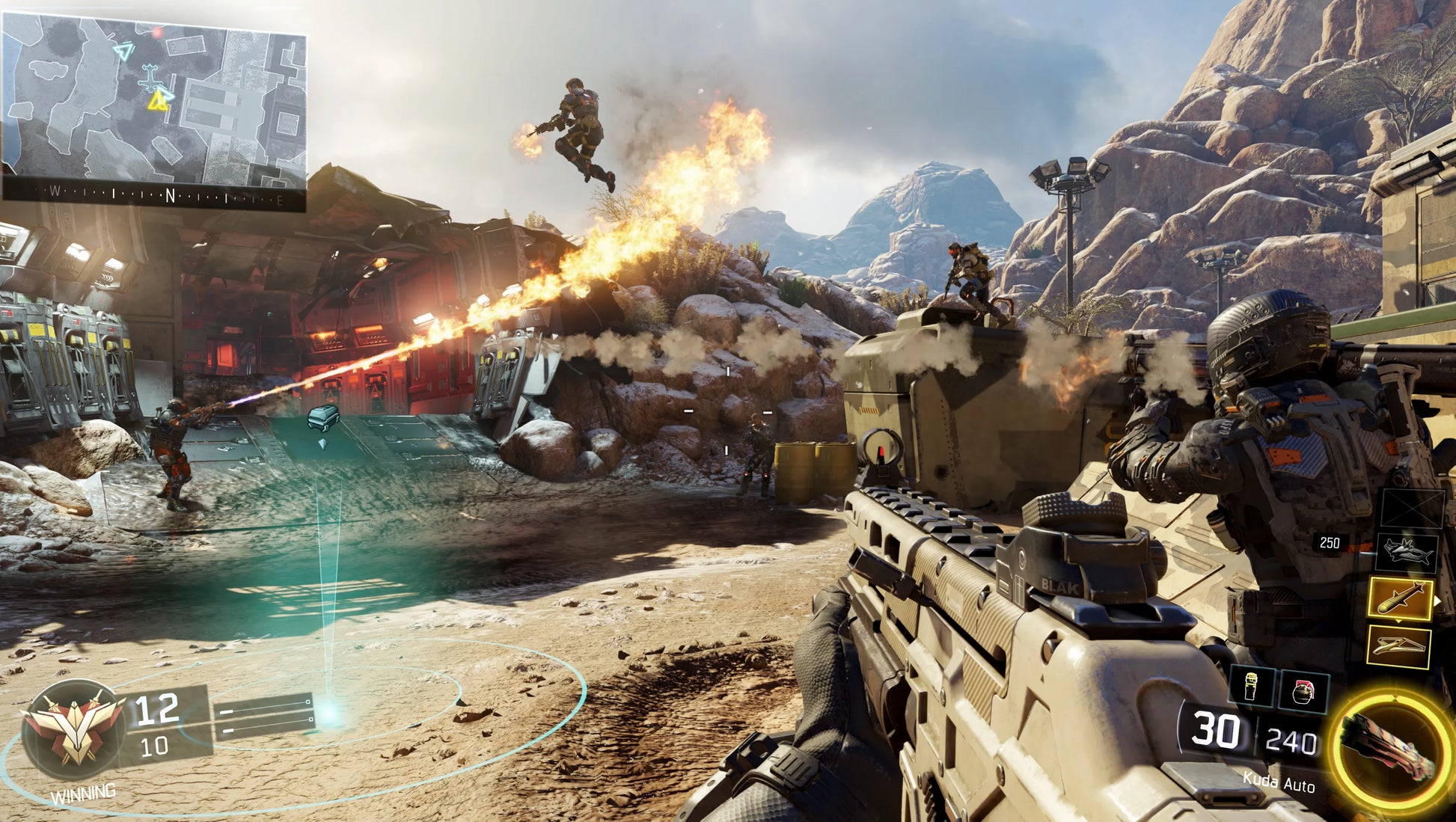 Call of Duty: Black Ops III [Gold Edition] for PlayStation 4 (PS4) at Gamers INC, featuring the complete futuristic warfare experience with the full base game, the "Awakening" DLC pack including four multiplayer maps and the Der Eisendrache Zombies chapter, and the fan-favorite Nuk3town bonus map gameplay screenshot