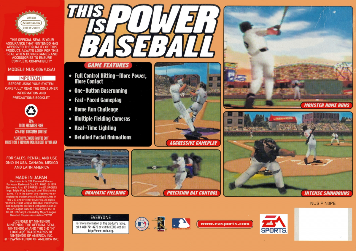Triple Play 2000 back cover art for Nintendo 64 N64 video game
