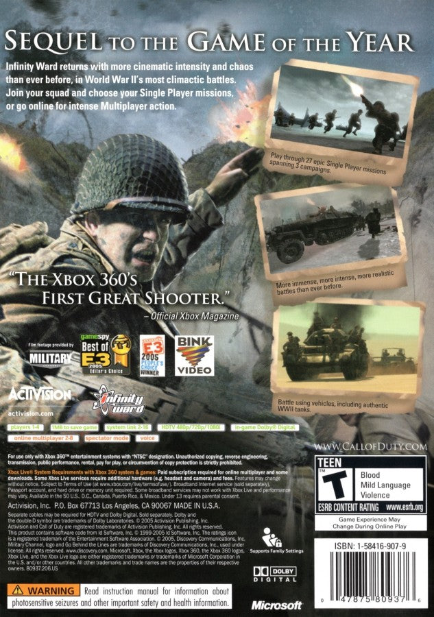 LocalID_66869 Retro Call of Duty 2 Xbox 360 inspired design featuring World War 2 first person shooter aesthetic vintage HD era Normandy landings intense infantry combat cinematic war storytelling realistic battlefield atmosphere nostalgic classic FPS presentation back art 