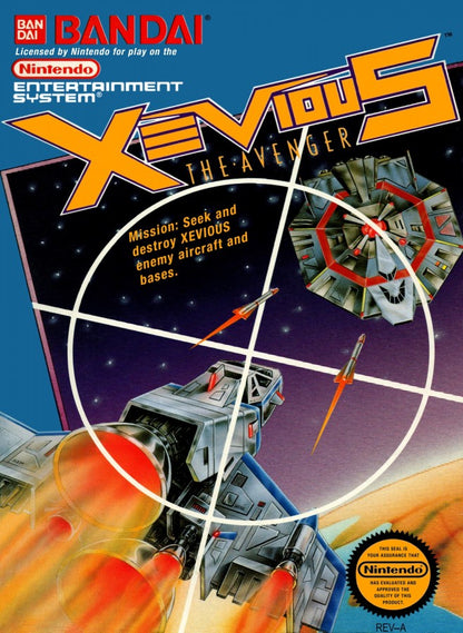 Xevious Nintendo Entertainment System NES for arcade shooter video game fans featuring vertical scrolling space combat air and ground attacks futuristic enemy forces power ups challenging stages classic Namco gameplay retro Nintendo entertainment collectible gaming appeal front cover art