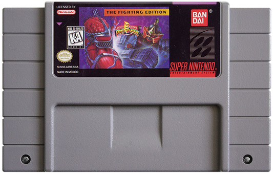 Mighty Morphin Power Rangers The Fighting Edition for Super Nintendo fighting game featuring Rangers and giant Zords arcade style battles versus mode and special attacks based on the TV series cartridge