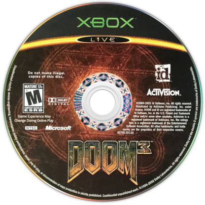 Doom 3 disc cover art for Xbox (XBOX) video game