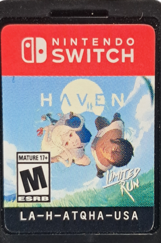Haven Limited Run #117 Nintendo Switch inspired design featuring romantic sci fi adventure aesthetic drifting alien world exploration couple focused narrative emotional storytelling turn based exploration and survival mechanics atmospheric environments and intimate cooperative gameplay presentation cartridge