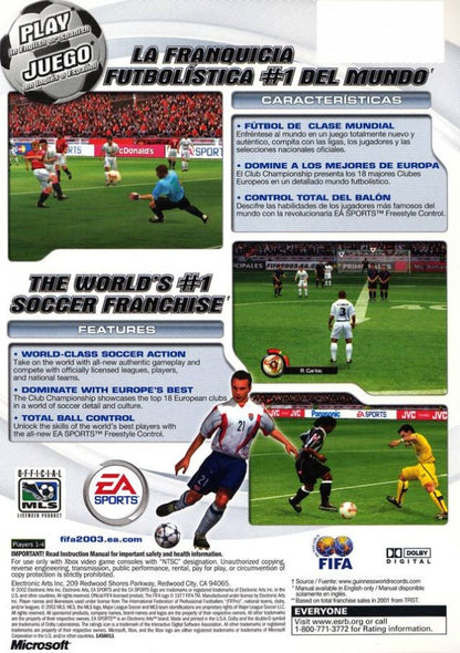 Fifa Soccer 2003 back cover art for XBOX (XBOX) video game