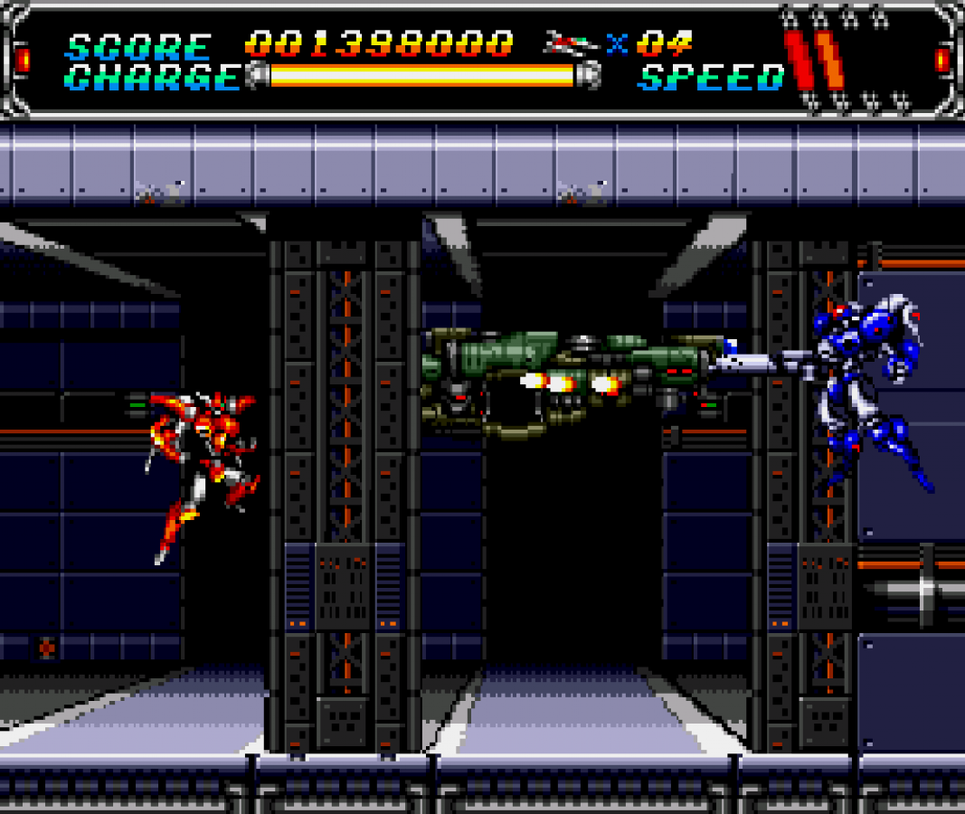 Android Assault Sega CD side scrolling shoot em up shmup anime style space combat mech shooter CD quality soundtrack fast paced arcade action Japanese style sci fi gameplay retro gaming Sega CD software video game title gameplay