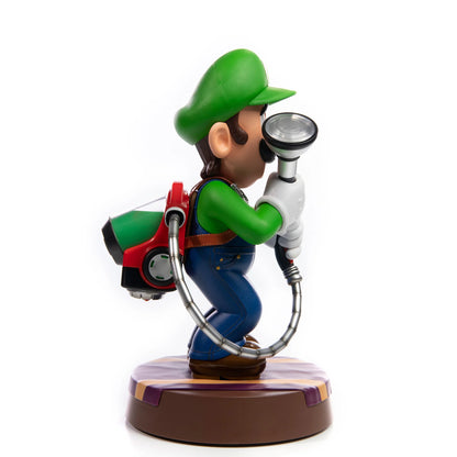 Luigi 9 inch statue Standard Edition by First 4 Figures detailed Super Mario collectible featuring classic Nintendo character design vibrant colors and premium display quality for fans of the Mushroom Kingdom franchise side view