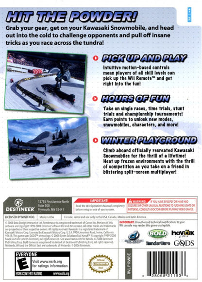 Kawasaki Snowmobiles – Nintendo Wii (Wii) snowmobile racing sports video game back of case