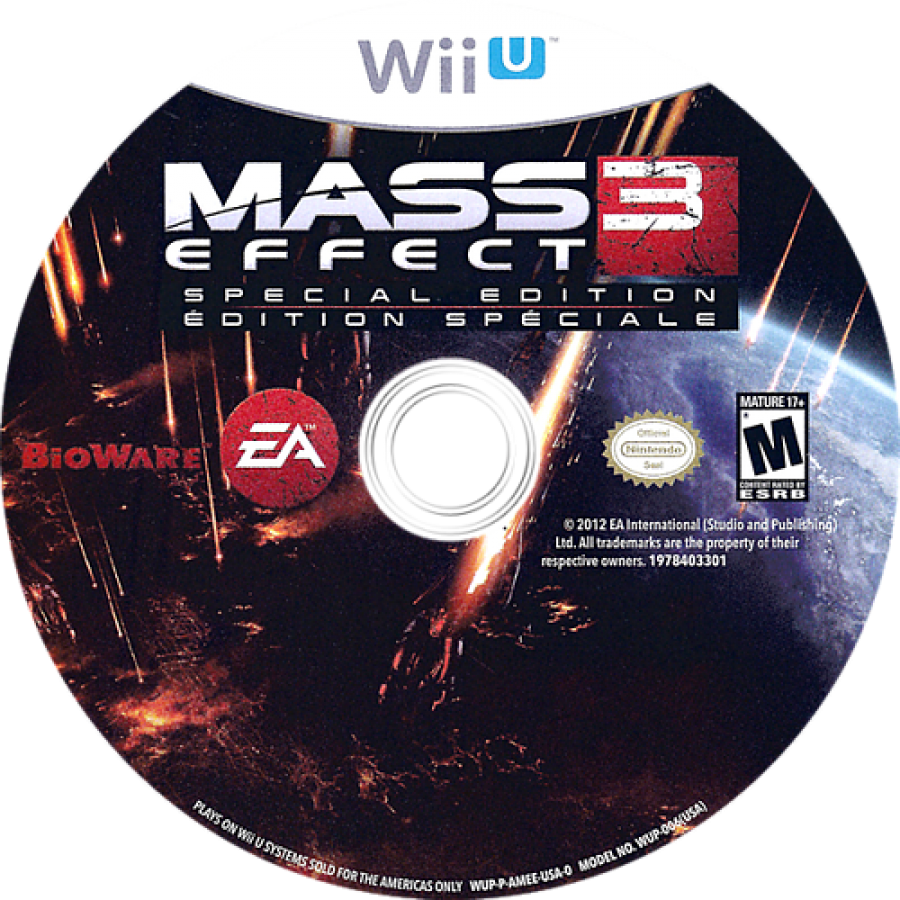 Mass Effect 3 disc cover art for Nintendo Wii U (WiiU) video game
