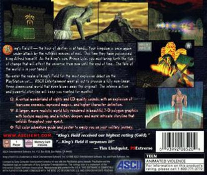 King's Field II PlayStation PS1 for action role playing video game fans featuring first person dungeon exploration sword and magic combat dark fantasy environments challenging enemies character progression mysterious quests and immersive atmospheric gameplay retro PlayStation gaming collectible appeal back