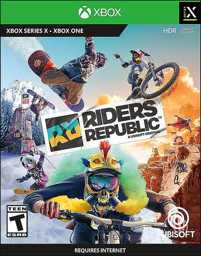 Riders Republic cover art for Xbox Series X (XSX) extreme sports racing video game