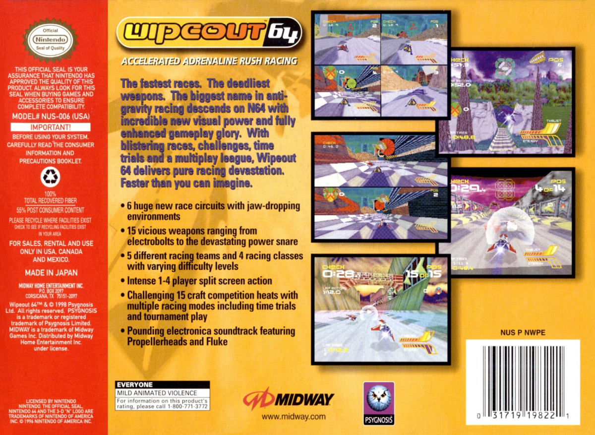 Wipeout 64 back cover art for Nintendo 64 (N64) video game