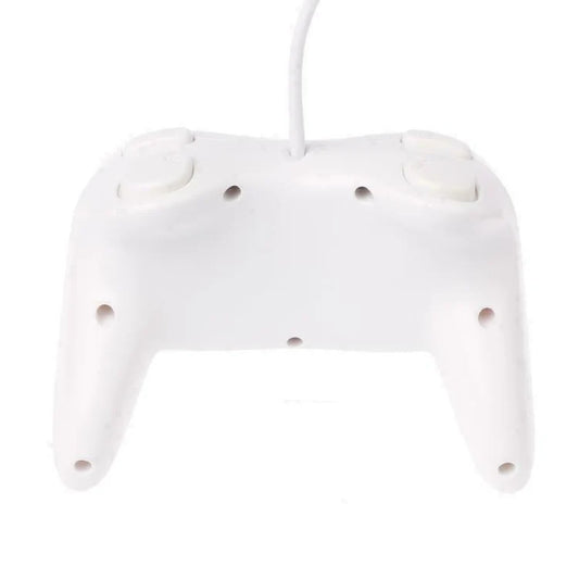 White Wii Classic Pro Style Controller for Nintendo Wii and Wii U featuring ergonomic dual analog sticks responsive shoulder buttons comfortable grip wired controller design compatibility with Virtual Console and classic games collectible gaming appeal