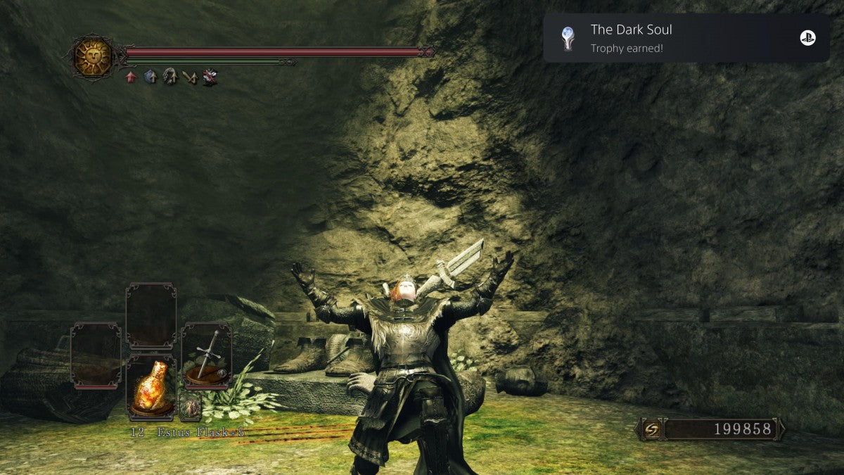 Dark Souls II Scholar of the First Sin Greatest Hits PlayStation 3 challenging action RPG punishing difficulty expanded definitive edition includes all three DLC Crown of the Sunken King Crown of the Old Iron King Crown of the Ivory King enhanced enemy placement improved graphics additional NPCs FromSoftware masterpiece brutal combat character customization multiplayer invasions cooperative summons bonfire system deep lore intricate world design gameplay screenshot platinum trophy