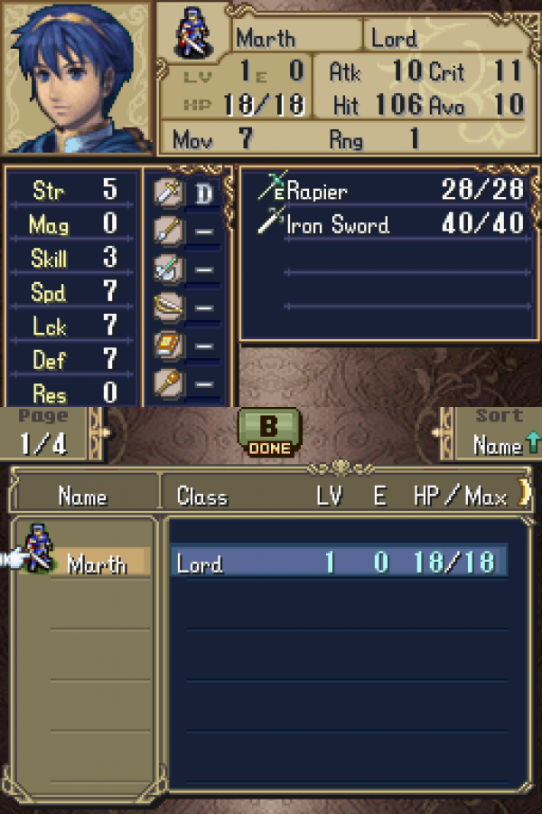 Fire Emblem Shadow Dragon cartridge for the Nintendo DS featuring turn based tactical RPG gameplay with grid based battles character progression and story driven missions as Prince Marth fights to save the kingdom gameplay
