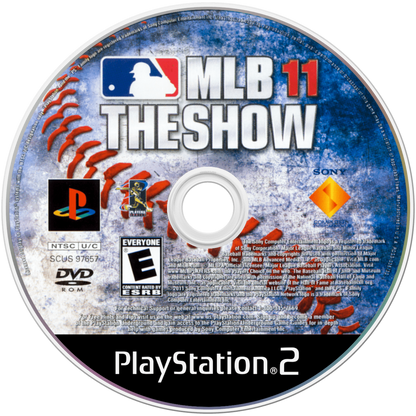 MLB 11: The Show disc art for PlayStation 2 (PS2) featuring authentic baseball simulation with real teams, players, and immersive stadium gameplay.