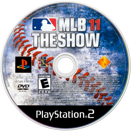 MLB 11: The Show disc art for PlayStation 2 (PS2) featuring authentic baseball simulation with real teams, players, and immersive stadium gameplay.