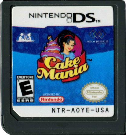 Cake Mania Nintendo DS DS video game featuring bakery time management simulation gameplay cake baking dessert decorating customer service order fulfillment frosting pastries ingredient preparation kitchen upgrades fast paced baking challenges business management colorful bakery environments touchscreen controls and classic Nintendo DS handheld casual gaming retro video game collection collectible gaming appeal game cartridge