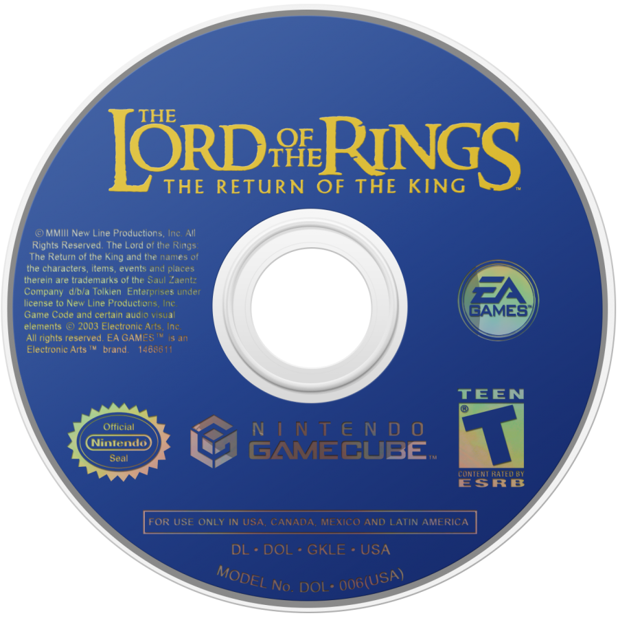 Disc art for The Lord of the Rings The Return of the King Player’s Choice GameCube game featuring cooperative action gameplay based on the epic fantasy film 