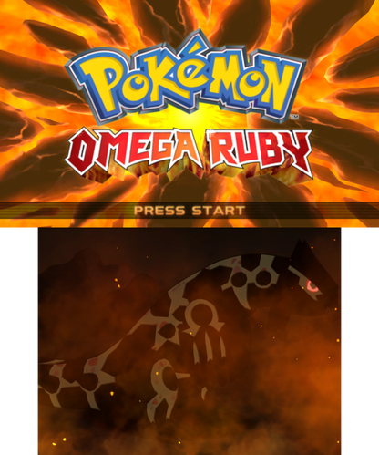 Pokemon Omega Ruby title screen for Nintendo 3DS 3DS video game