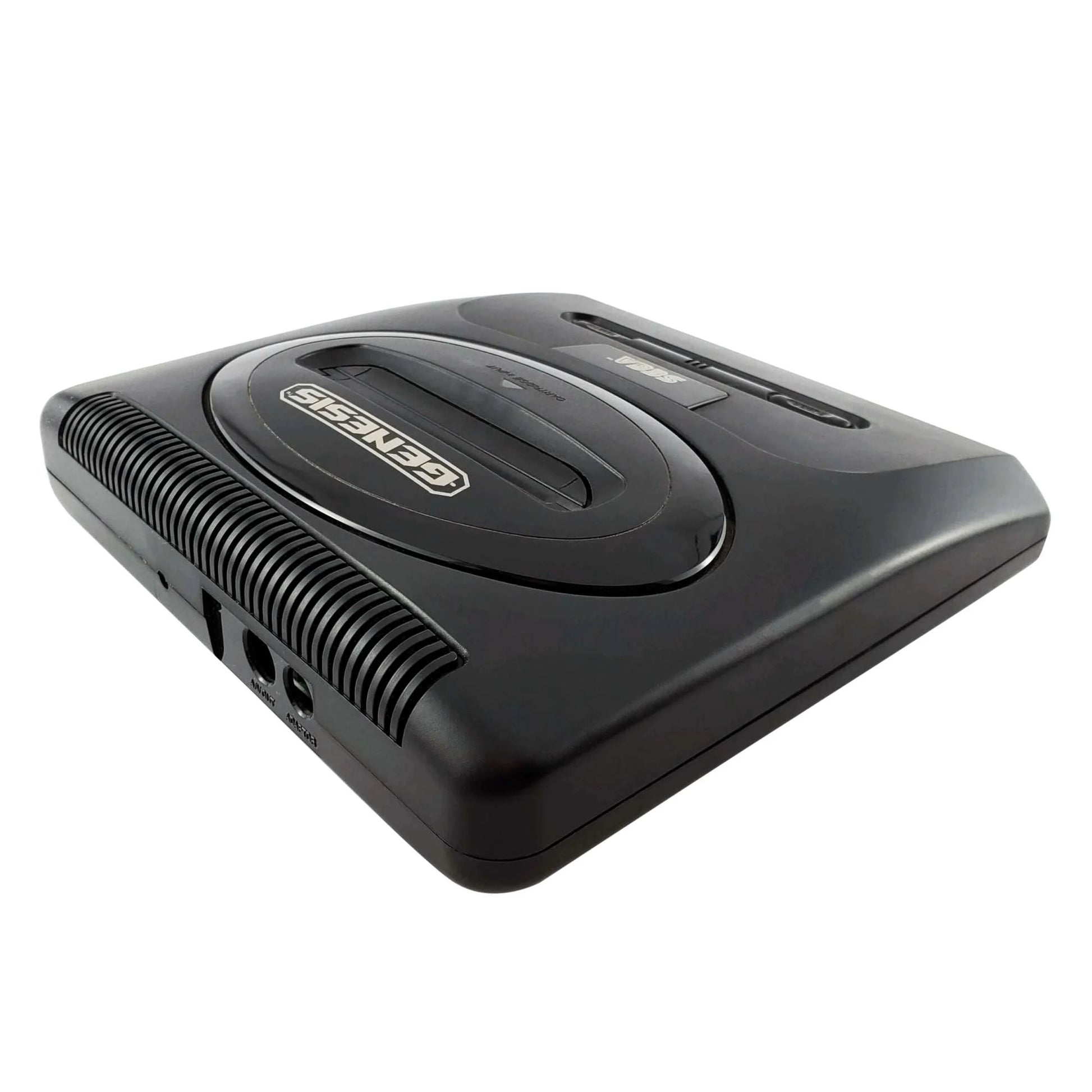 Back view of a Sega Genesis Model 2 console showing power input, AV and RF ports, and ventilation grilles.