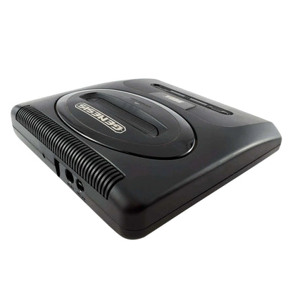 Back view of a Sega Genesis Model 2 console showing power input, AV and RF ports, and ventilation grilles.
