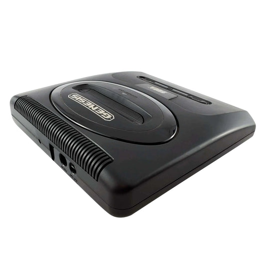 Back view of a Sega Genesis Model 2 console showing power input, AV and RF ports, and ventilation grilles.