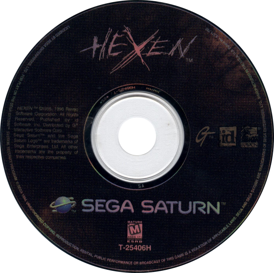 Hexen Sega Saturn first person shooter fantasy dark magic dungeon crawler FPS Heretic series Raven Software medieval horror spells weapons exploration puzzle elements retro Saturn game Sega Saturn software video game title disc