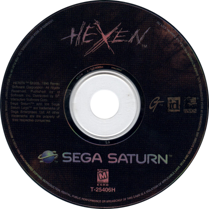 Hexen Sega Saturn first person shooter fantasy dark magic dungeon crawler FPS Heretic series Raven Software medieval horror spells weapons exploration puzzle elements retro Saturn game Sega Saturn software video game title disc