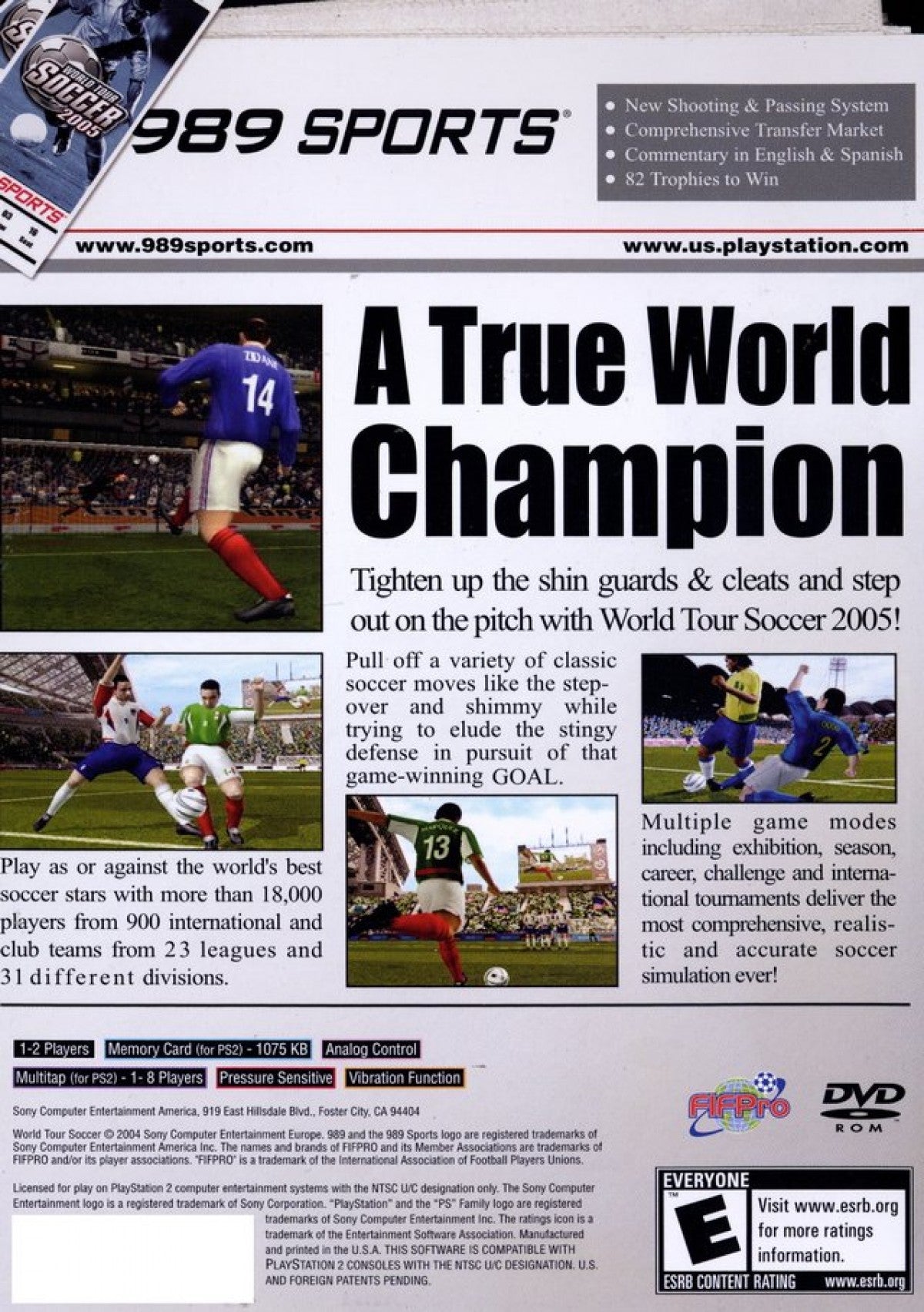 World Tour Soccer 2005 – PlayStation 2 (PS2) video game back of case, soccer simulation.