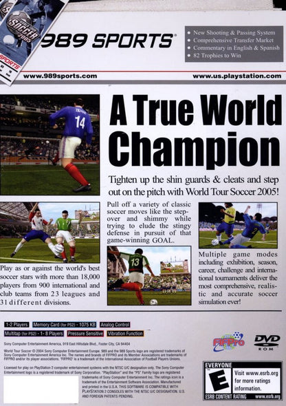 World Tour Soccer 2005 – PlayStation 2 (PS2) video game back of case, soccer simulation.
