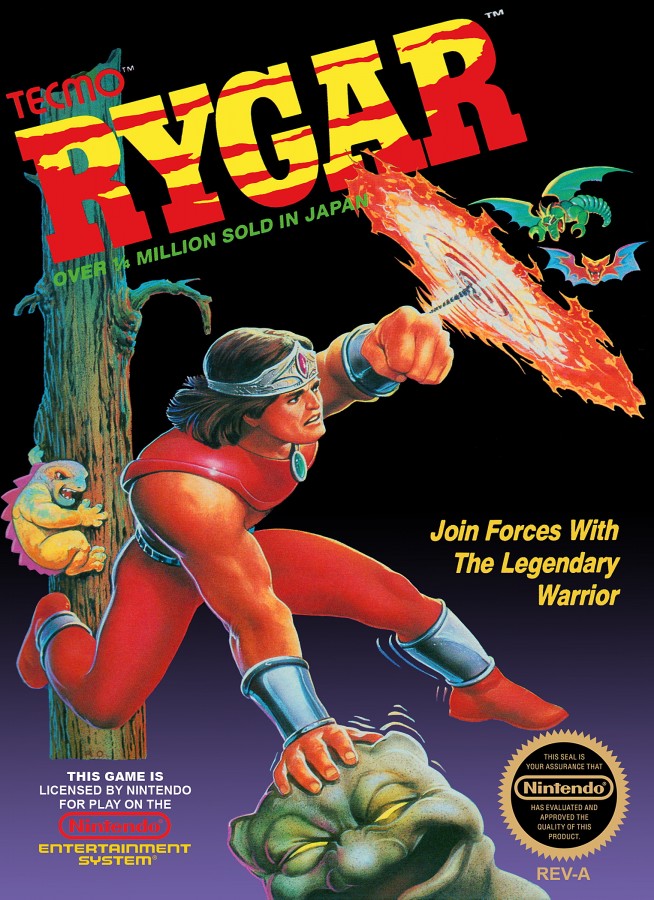 Rygar Nintendo Entertainment System NES for retro video game enthusiasts featuring action adventure platforming gameplay fantasy world exploration diskarmor weapon combat challenging enemies role playing elements and collectible gaming appeal cover art 