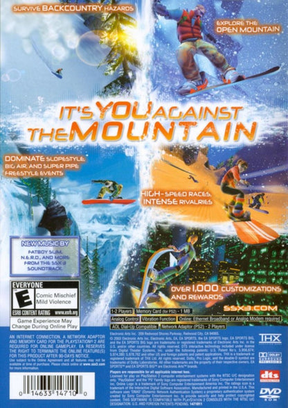 SSX 3 retro PlayStation 2 video game SSX 3 snowboarding sports extreme sports racing tricks open mountain multiplayer console title PlayStation 2 release back of case