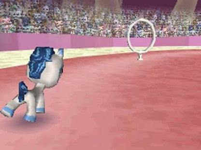 Littlest Pet Shop 3 Biggest Stars Blue Team for Nintendo DS (DS), gameplay for a retro video game featuring pet care simulation gameplay, mini-game challenges, animal customization, talent competitions, and family-friendly adventure activities