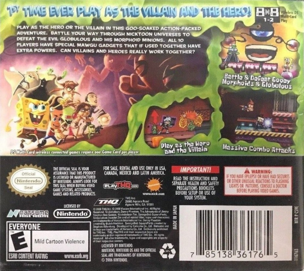 SpongeBob SquarePants: Featuring Nicktoons Globs of Doom action adventure cartoon back of case for Nintendo DS (DS) video game