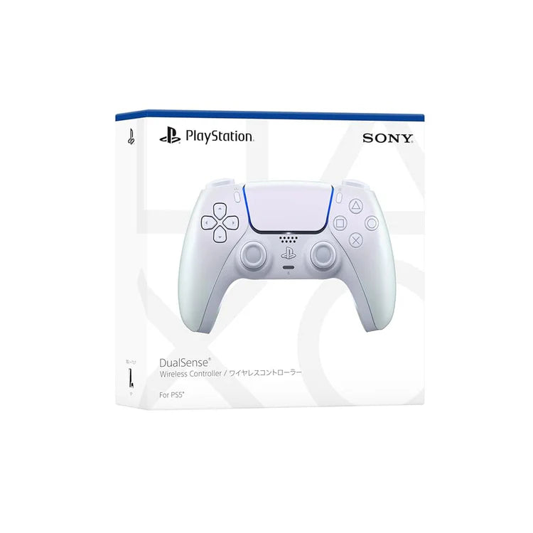 DualSense Wireless Controller Chroma Pearl wireless controller for PlayStation 5 featuring an iridescent pearl finish that shifts pink and cream tones from different angles with haptic feedback adaptive triggers built in microphone USB C charging and ergonomic DualSense design for immersive gaming on PS5 PC and mobile devices