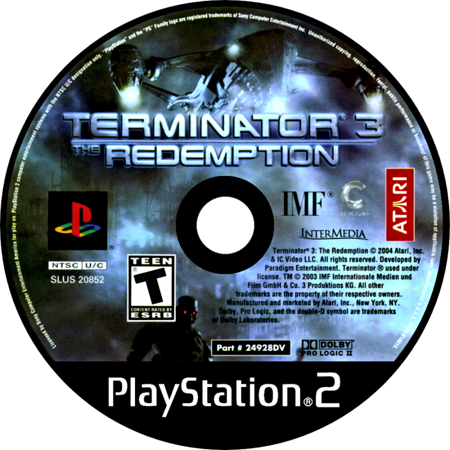 Terminator 3: Redemption – PlayStation 2 (PS2) video game disc, third-person action shooter.