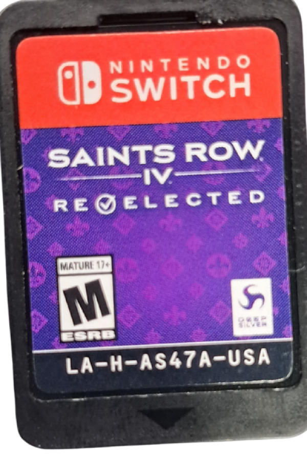 Saints Row IV ReElected Nintendo Switch inspired design featuring over the top open world action adventure aesthetic superhero style abilities chaotic sandbox gameplay alien invasion storyline comedic tone explosive combat and parody driven narrative presentation cartridge