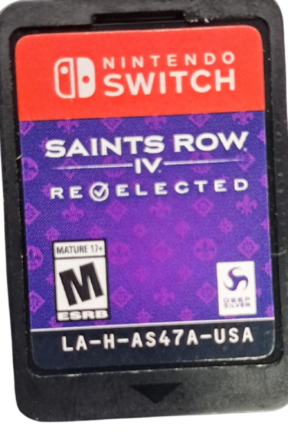 Saints Row IV ReElected Nintendo Switch inspired design featuring over the top open world action adventure aesthetic superhero style abilities chaotic sandbox gameplay alien invasion storyline comedic tone explosive combat and parody driven narrative presentation cartridge