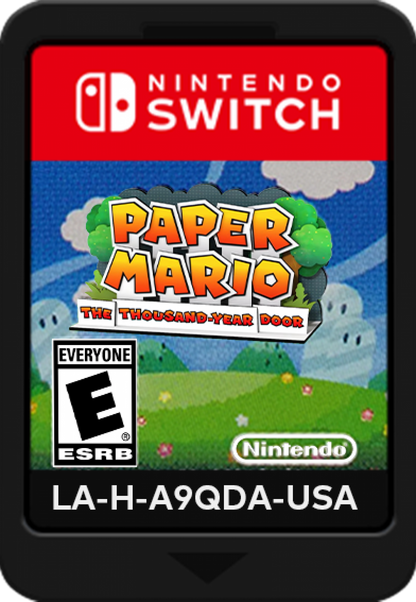 Paper Mario The Thousand-Year Door Nintendo Switch game featuring turn-based RPG combat, charming storybook visuals, and classic Mario adventure cartridge