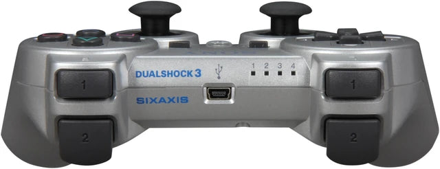 PlayStation 3 PS3 DualShock 3 Controller OEM Silver original Sony wireless game controller featuring pressure-sensitive buttons analog sticks vibration feedback Sixaxis motion sensing USB charging rechargeable battery silver finish and classic PlayStation 3 PS3 gaming accessory collectible appeal top