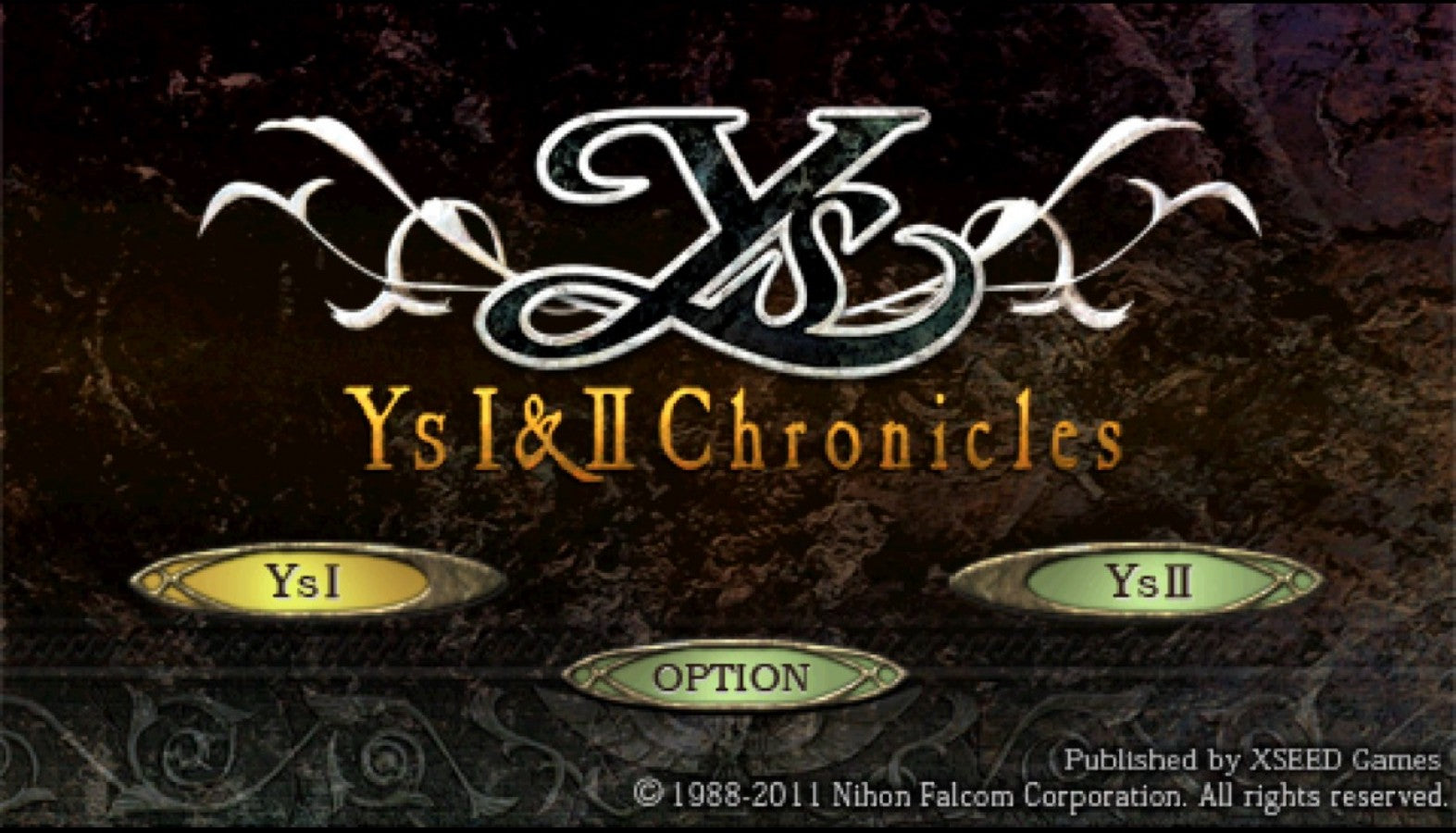 Ys I & II Chronicles home screen for PlayStation Portable (PSP) action role-playing game